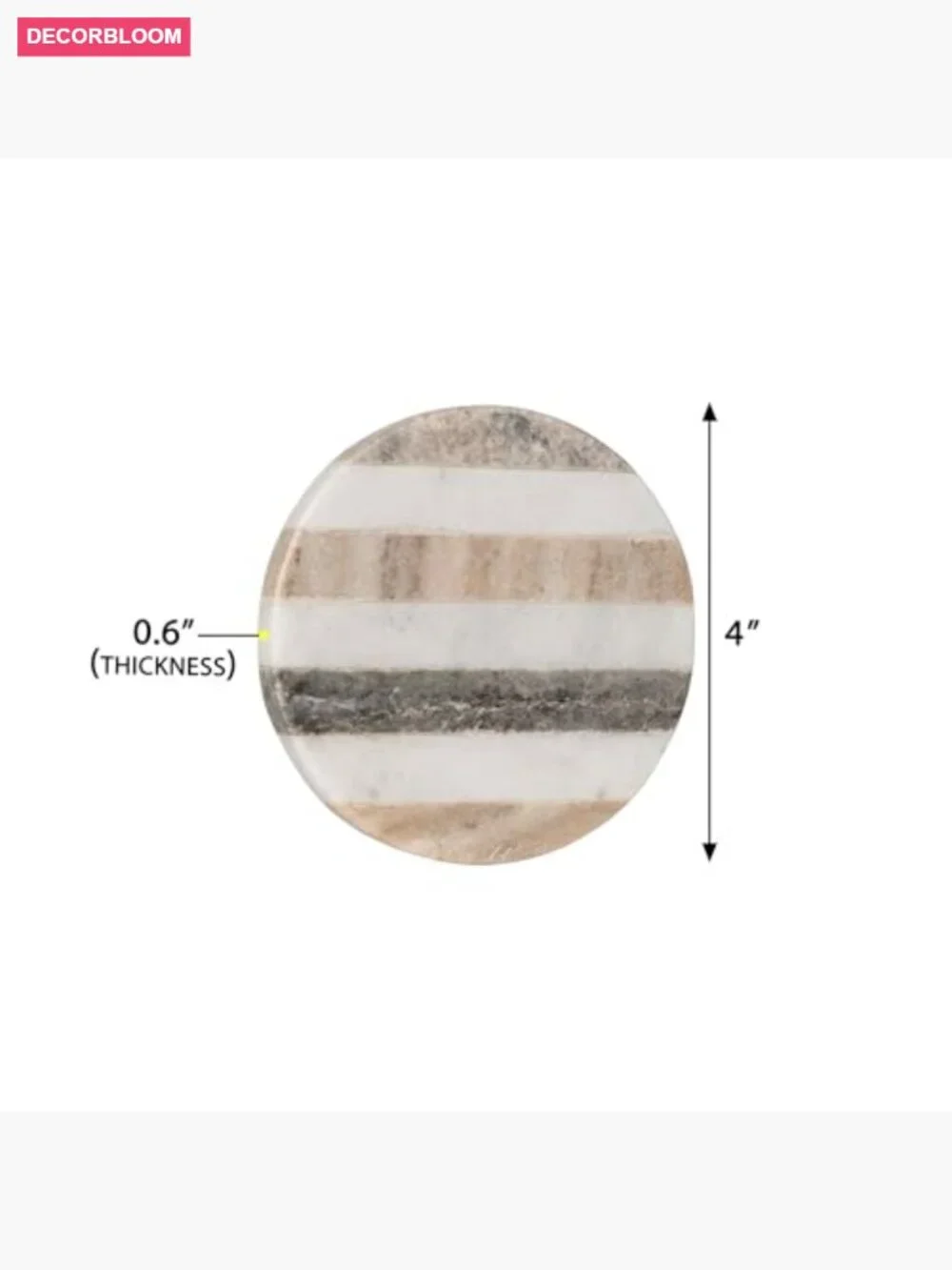 Set of 6 Handcrafted Marble Round Coasters with Striped Inlay